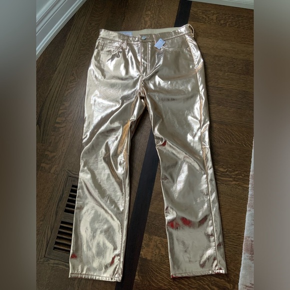 GAP High Rise Vegan Leather Metallic Champagne Gold Slim Jeans Women’s Size 31 - Picture 9 of 15